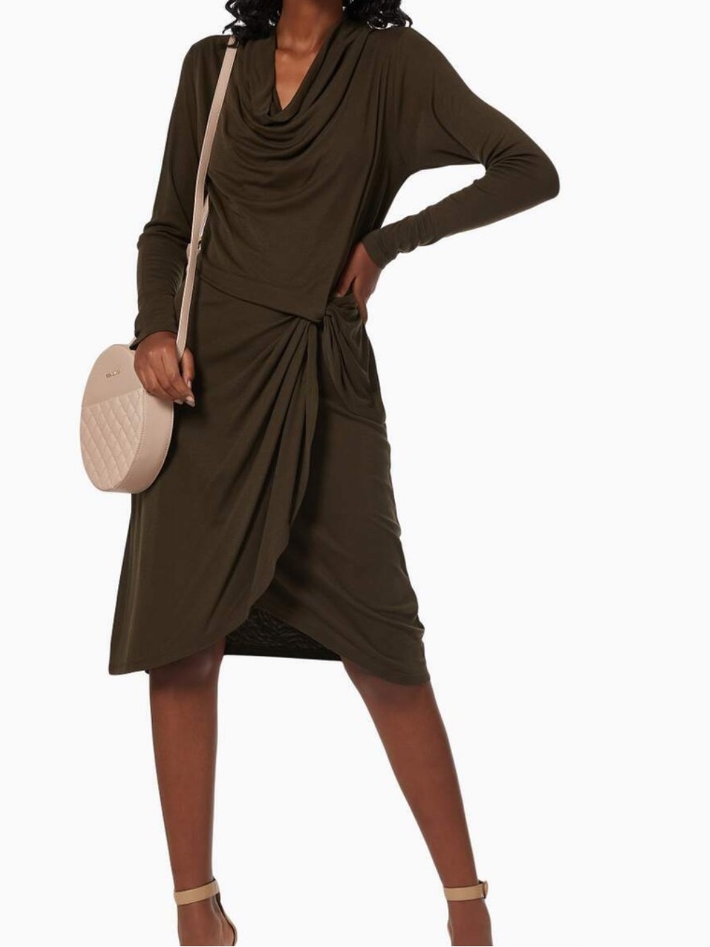Ted Baker Olive Drape Knot Long-Sleeve Dress